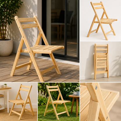 Chaise de Plage et de Jardin Pliable en Bois Massif Naturel
