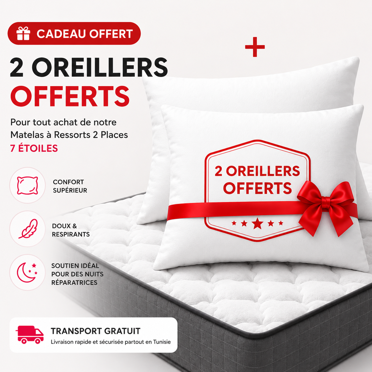 Matelas à Ressorts 2 Places 7 étoiles