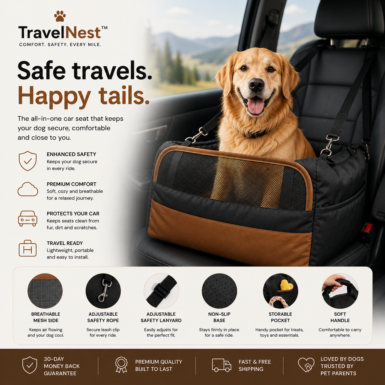 TRAVELNEST Dog Car Seat Bed
